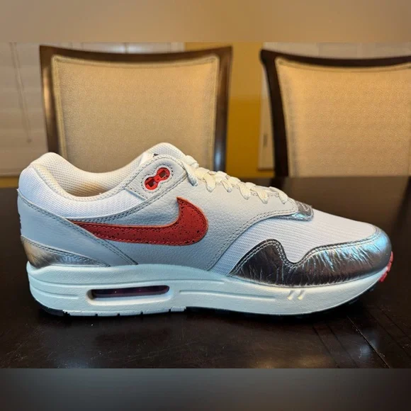 New Nike Air Max 1 Premium White Silver Sneaker Shoes Size US 10 - Picture 9 of 14